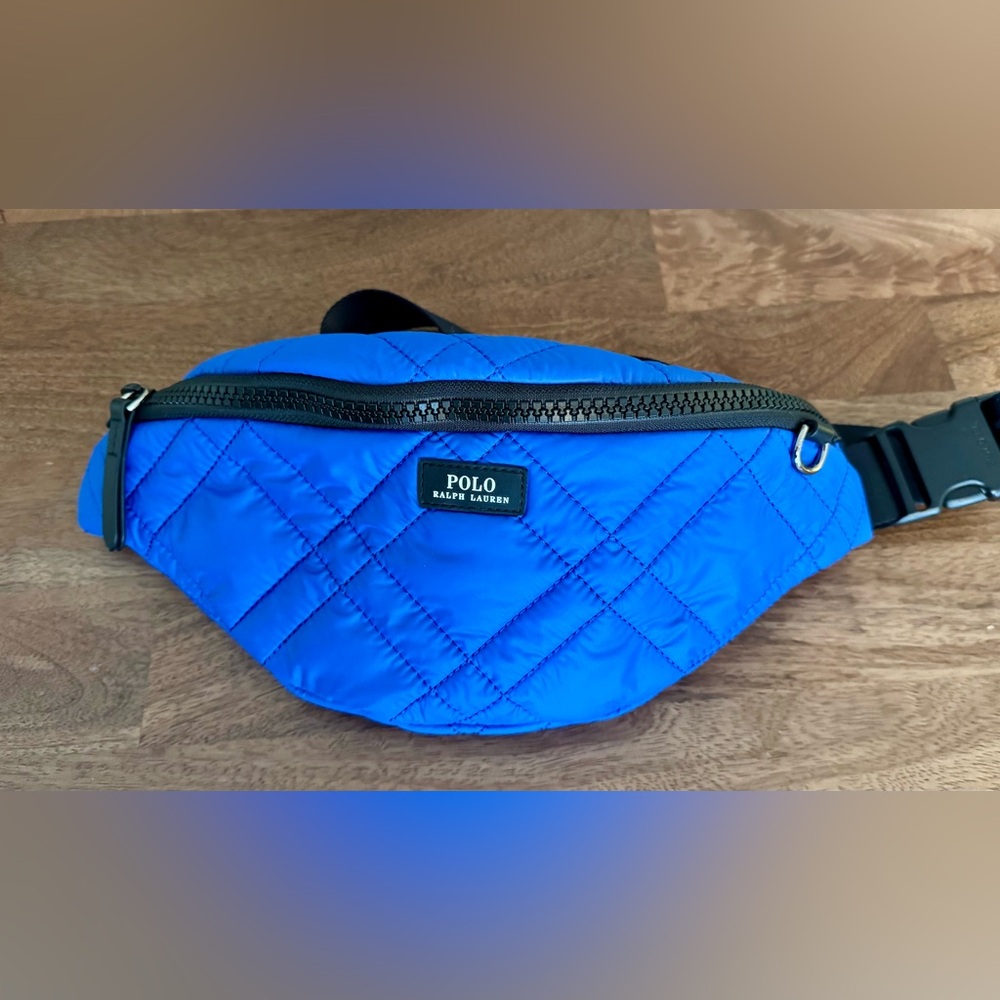 Polo Ralph Lauren Blue QUILTED PUFFER Fanny Pack Belt Waist Bag